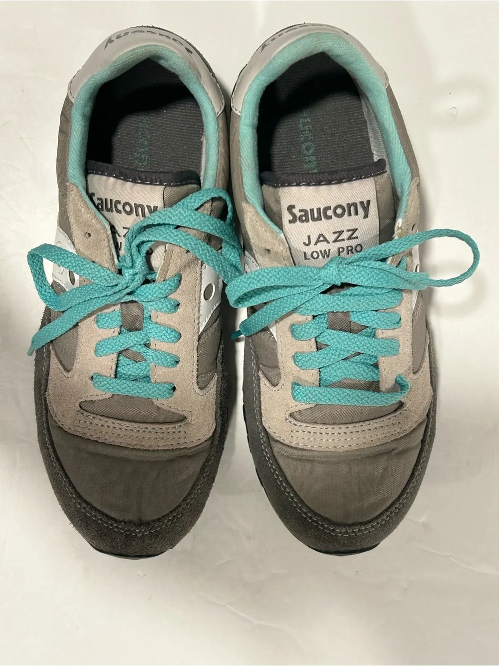 Saucony Jazz Low Pro Grey Teal Suede Nylon Sneakers Women's Size 7.5